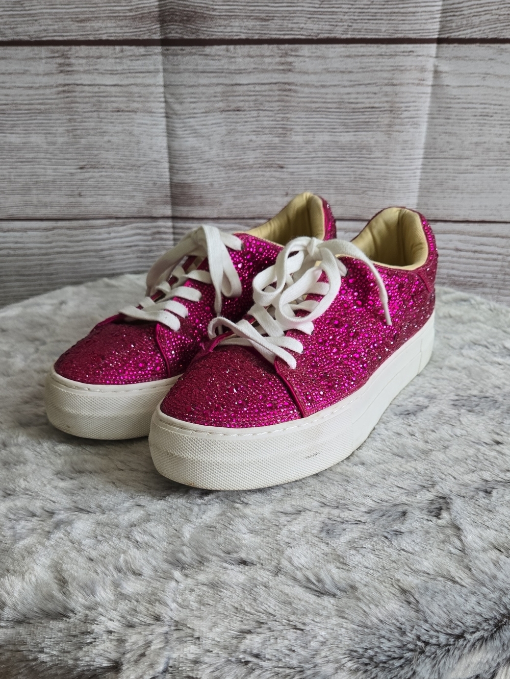 Betsey Johnson Pink Rhinestone Sneakers, Womens Size 8.5M